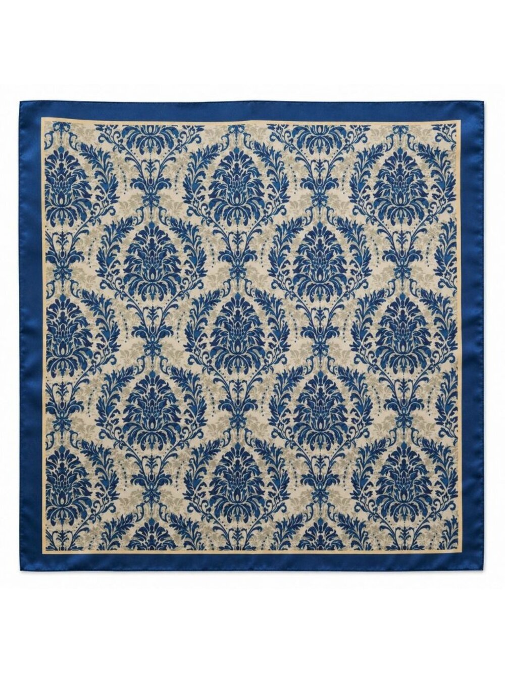 Navy Cream Damask Wild Rag Scarf 35x35 Satin Polyester Western Hair Neck Scarf